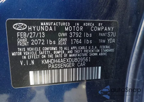 2013 Hyundai Elantra Gls z USA, uszkodzony, nr VIN KMHDH4AEXDU809561